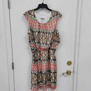Robbie Bee Abstract Print Belted Dress Size 16